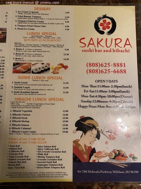 mililani restaurant hours|sakura japanese restaurant mililani menu.